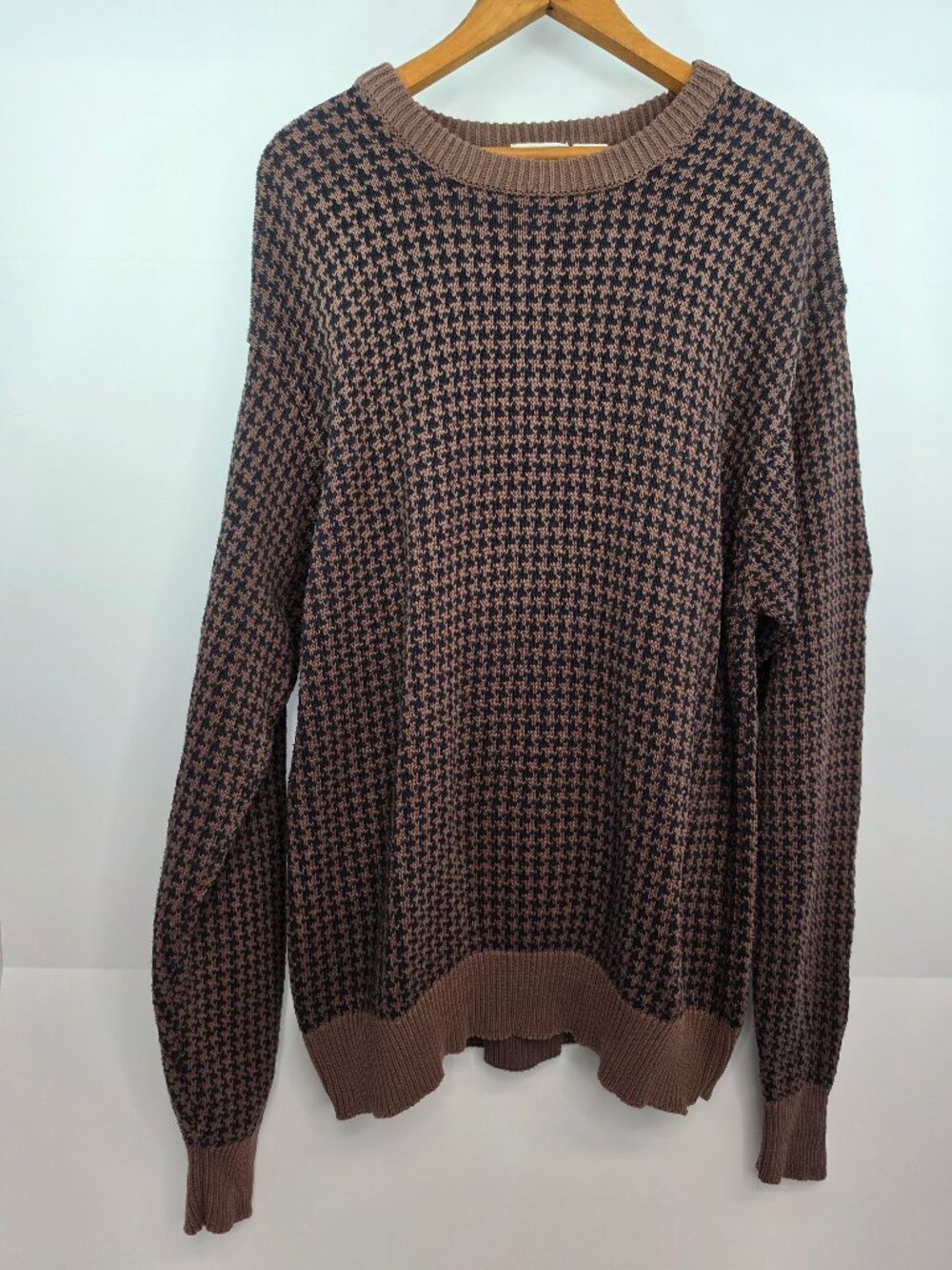 Vtg 90s Jockey Micro Pattern Sweater L Brown Navy Grandpacore